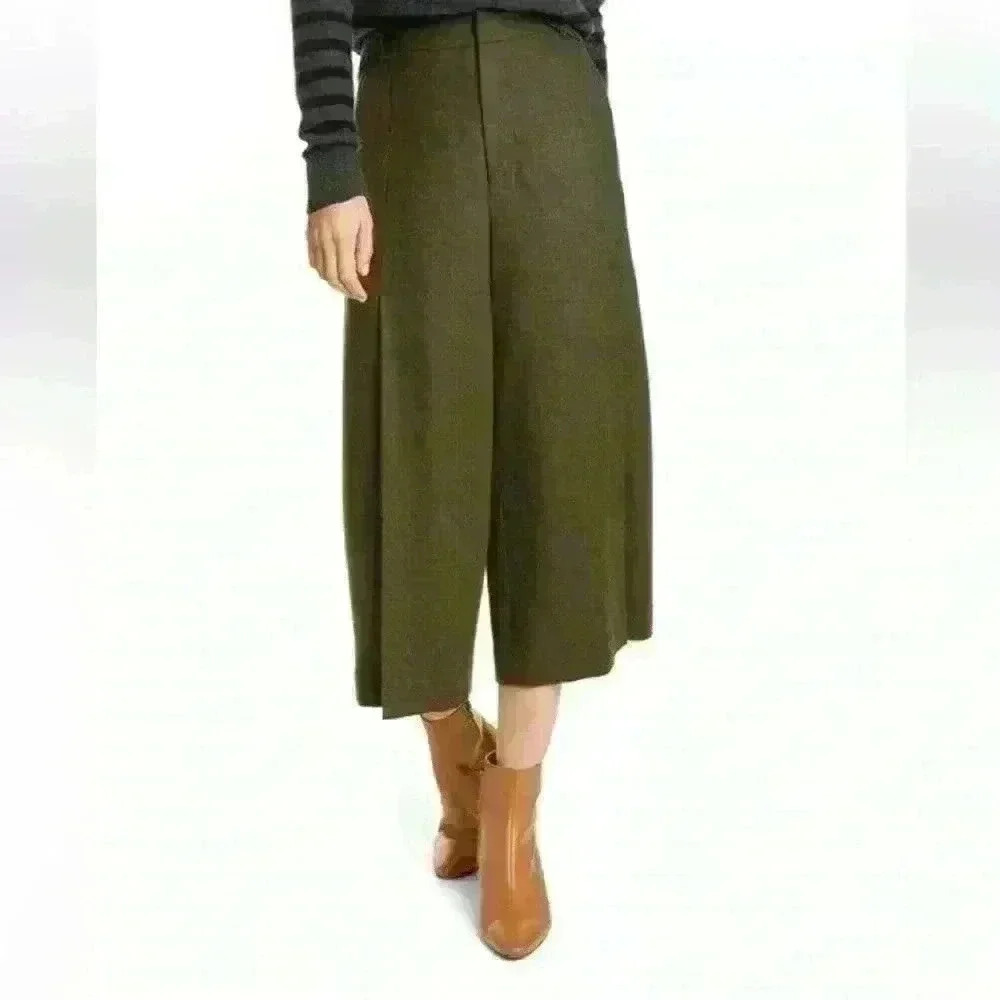 VINCE PLEATED SOFT FLANNEL CULOTTES MINERAL PINE